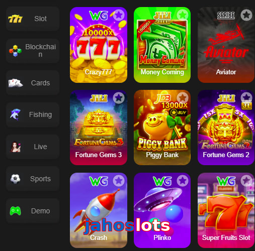 Main screen of Jahoslots game page for PK players
